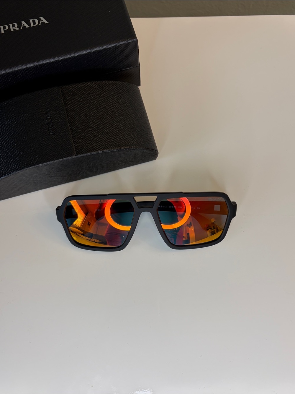 Men’s Original Black Frame Lightweight Sunglasses with Red Amber Mirrored Lenses